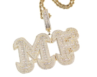 Hip-hop Iced Out Big Capital Inital Letters Pendant Necklace, Custom-made CZ Diamond Nameplate Necklace, Personalized Monogram Jewelry