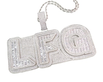 Custom Iced Out Baguette Initial Letters Pendant, Bling CZ Diamond Jumbo Letters Monogram Name Necklace, Personalised Hip-hop Rapper Jewelry