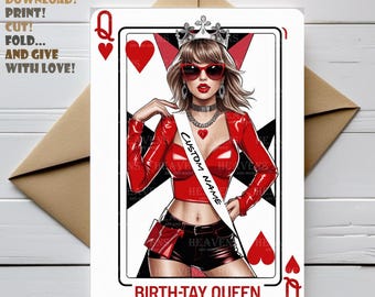 Tarjeta de cumpleaños personalizada de Swiftie Queen / Nombre personalizado / Tarjeta digital de cumpleaños de Taylor / Tarjeta para mujer / amiga, hermana, fanática adolescente de Taylor