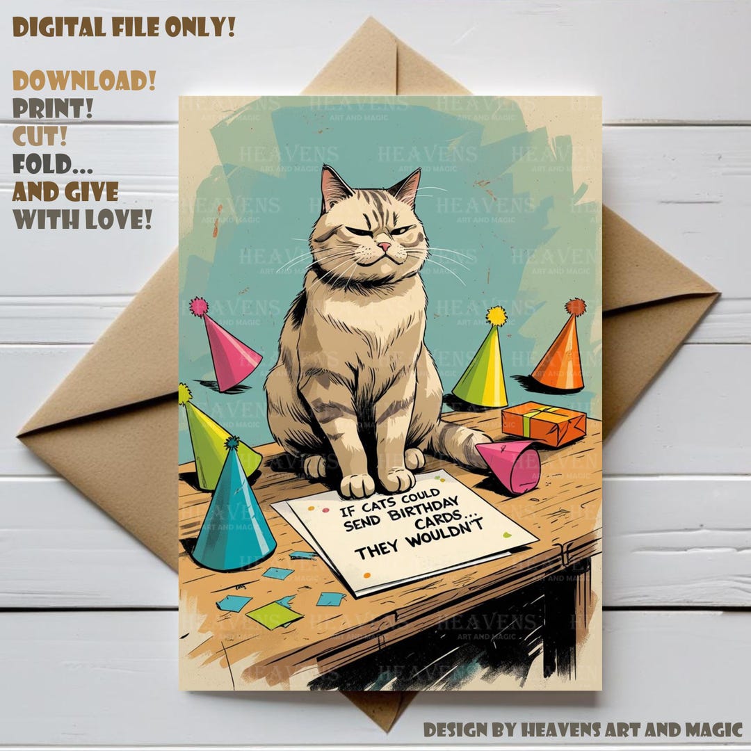 Funny Cat Lover Birthday Card | Printable Digital Download | Him or Her ...