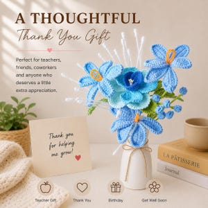 Ramo de rosas de ganchillo hecho a mano – Regalo floral eterno en jarrón imagen 3