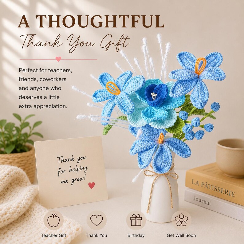 Ramo de rosas de ganchillo hecho a mano – Regalo floral eterno en jarrón imagen 3