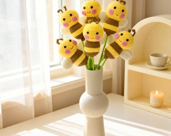 Ramo de abejas de crochet: un regalo para una pronta recuperación. Alegres flores de peluche hechas a mano.