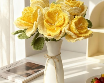 Handgemachtes gehäkeltes Rosenbouquet – Für immer Blumengeschenk in Vase
