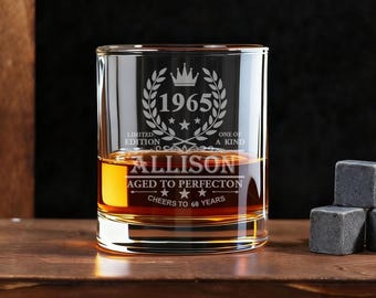 Custom 60th Birthday Whiskey Glass - Personalized Vintage Rock Glass Gifts for Men, Gift for Bourbon Lovers