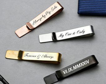 Custom Engraved Tie Clip with Woodbox- 2 Sides Handwriting Tie clip-Father of the Groom Gift