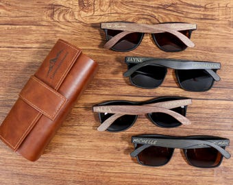Personalized Groomsmen Sunglasses Set, Custom Men Sunglasses with Leather Box, Groomsmen Gift Set Ideas, Wooden Groomsmen Thank you gifts