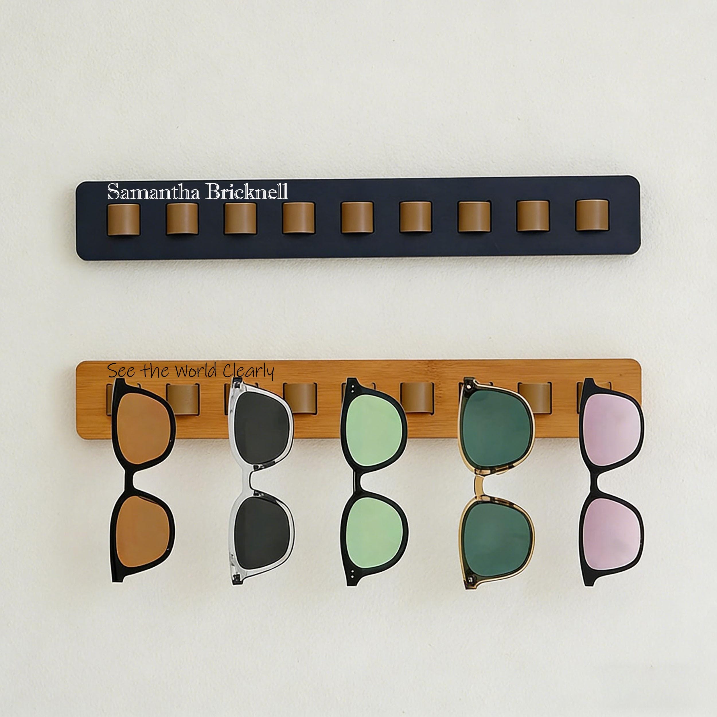 FUNSUEI Lot De 2 Porte Lunettes Mural En Bois Blanc - Rangement 9 Compartiments 40x5.5x1 Cm