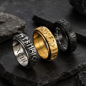 Personalized Viking Rune Spinner Ring for Men, Custom Engraved Norse Fidget Band, Stainless Steel Anxiety Ring, Nordic Viking Jewelry Gift