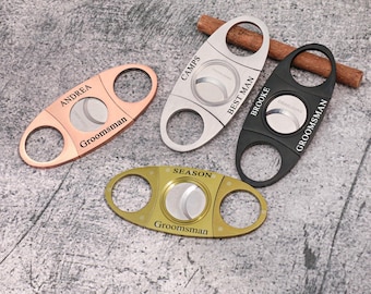 Personalized Cigar Cutter Double Guillotine Blade - engraved custom cigar cutter, groomsmen gift, bachelor party favor, stainless, cigars