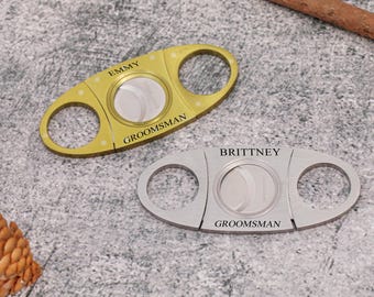 Personalized Cigar Cutter for Groomsmen Gift, Custom Engraved Cigar Accessory, Wedding Party Favor for Groom, Bachelor Party Gift for Him