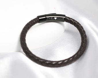 Personalized Leather Bracelet, Engraved Men's Name Bracelet
