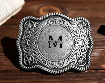 Custom Western Belt Buckle, Personalized Mens Belt Buckle Monogram Belt Buckle ,Groomsmen Gift ,Initial Replacement Rodeo Floral Belt Buckle
