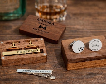 Custom Metal Cufflinks - Engraved Box Optional, Wedding Day Cuff links for Groom Dad Father of the Bride gift, Anniversary Gift for Husband