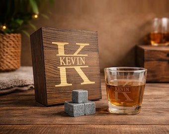 Personalized Whiskey Glass Set with Wooden Box, Groomsmen Gift, Groomsman Proposal, Boyfriend Gift, Gifts for Men