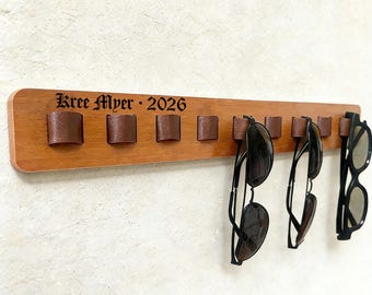 Custom Wooden Glasses Holder, Wall Sunglasses Organizer with Name Engraving, Housewarming Gift, Handmade Decor