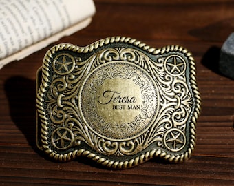 Personalized Cowboy Belt Buckle: Custom Initial Engraved Zinc Alloy