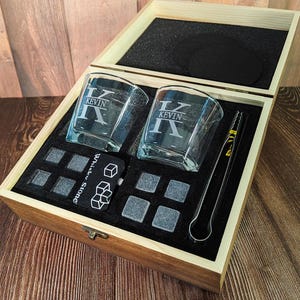 Personalized Whiskey Glass Set with Wooden Box – Custom Engraved Gift for Him,Groomsmen Gift, Boyfriend Gift, Husband Gift,Christmas  Gift