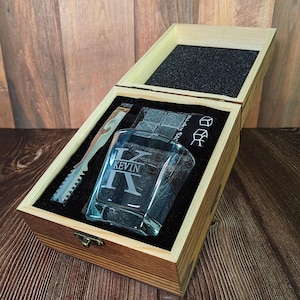 Personalized Whiskey Glass Set with Wooden Box, Groomsmen Gift, Best Man Gift, Groomsman Proposal, Boyfriend Gift, Gifts for Men