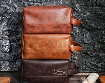 Men's Personalized Leather Toiletry Bag, Customized Letter Printed Toiletry Bag, Travel Accessories, Groomsmen Gifts, Christmas Gift for Men