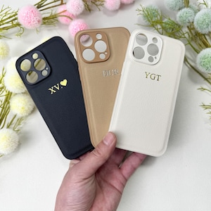Personalized Leather iPhone Case for iPhone 16 Pro Max 15 14 13 Pro Initials Monogram Phone case Gift idea for her Custom Fashion Phone Case