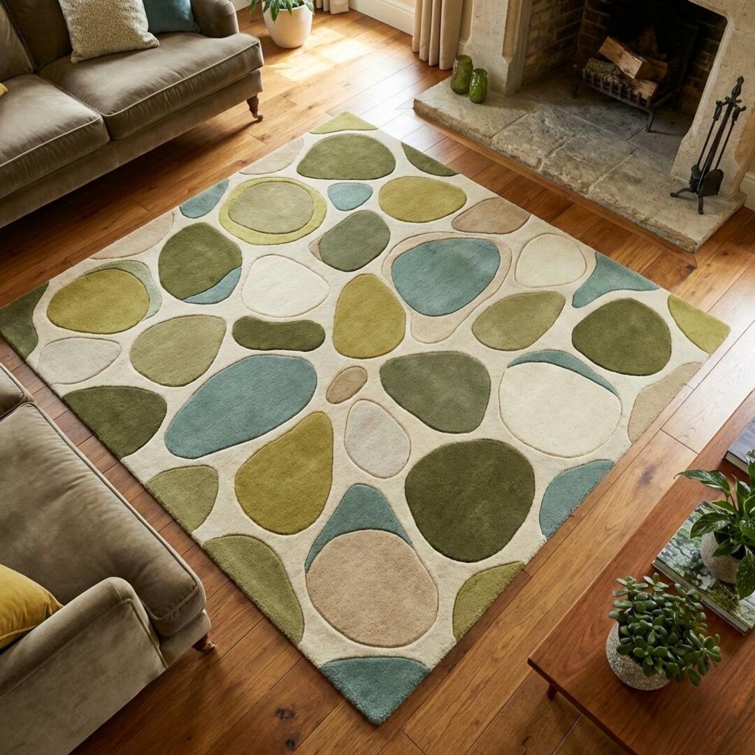Modern Abstract Stone Pattern Hand Tufted Wool Area Rug | Contemporary ...