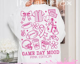 Pink Out Football SVG PNG, Breast Cancer Game Day, Coquette Ribbon Doodle Design