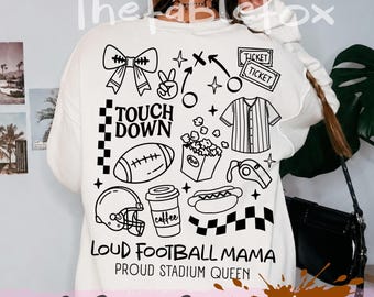 Loud Football Mama SVG PNG, Retro Checkered Game Day, Touchdown Season Doodle Design
