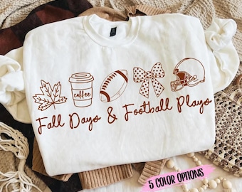 Fall Days & Football Plays SVG PNG | Doodle Football Mom Design | Coquette Game Day
