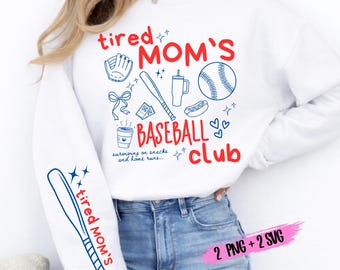 Tired Mom's Baseball Club SVG PNG | Retro Baseball Game Day Design | Cut File
