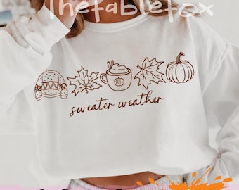 Herbstliche Pullover-Ideen (SVG/PNG) | Kürbisblätter-Doodle | Gemütlicher Herbst | Dankbares Design