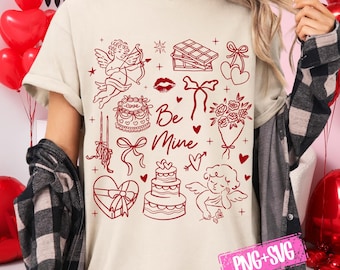 Be Mine Valentine SVG PNG, Heart Love Cupid Clipart, Coquette Valentine's Day Sublimation Design