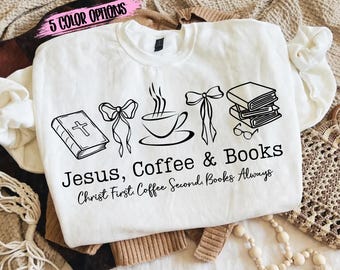 Jesus Coffee Books SVG PNG | Coquette Christian Book Coffee Lover Club Design