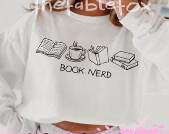 Book Nerd Reading SVG PNG, Coffee Lover Bookish, Hand Drawn Doodle Design