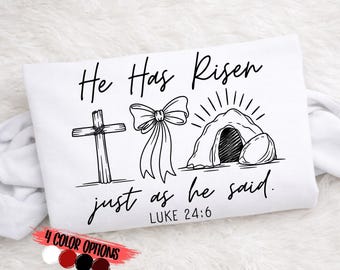 He Has Risen SVG PNG | Easter Christian Luke 24:6 | Bible Verse Design | Cut File