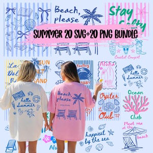 Küsten Sommer 20 SVG PNG Bündel | Trendige Retro Ocean Beach Clipart | Adrette Mädchen-Ferien-Design