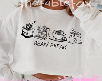 Bean Freak Coffee SVG PNG, Espresso Addict, Barista Doodle Design