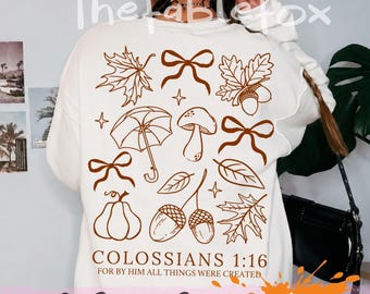Colossians 1:16 Fall SVG PNG, Christian Bible Verse, Coquette Autumn Doodle Design