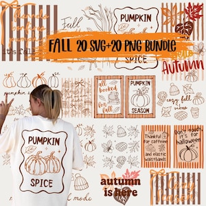 Fall 20 SVG PNG Bundle | Cozy Autumn Pumpkin Spice Season | Striped Doodle Thankful Design