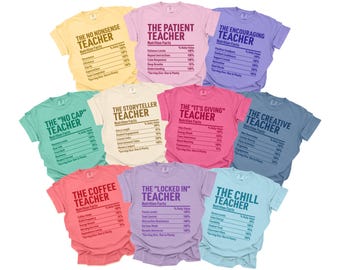 Nutrition Facts Teacher Shirts, Funny Group School Teacher Shirts, Matching Teaching Team Tees, Personalized, Comfort Colors, Gen Z Slang