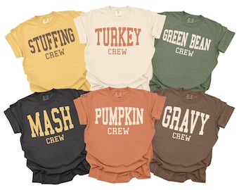 Funny Thanksgiving Food Crew Shirts, Family Dinner Tshirts, Matching Family Tees, Gravy Crew, Turkey Crew, Youth Shirts, Comfort Colors