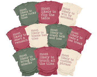 Most Likely To Mahjong Shirts, Comfort Colors, Girls Games Night, Mahj Squad Tees, Matching Mah Jong Tshirts, Mahj Tournament T-Shirts