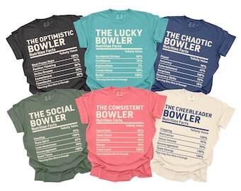 Funny Bowling Team T-Shirts, Comfort Colors, Personalized Bowler Gift, Custom Nutritional Facts Tees,  Friends League Crew Shirts, Nutrition