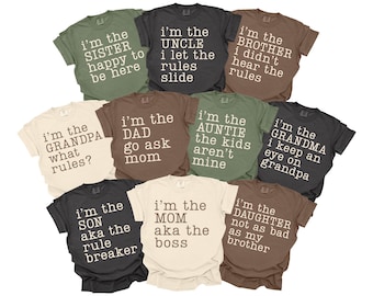 Family Rules Shirts, Vacation Reunion Shirts, Large Family Tees, Funny Sayings, Siblings Tshirts, Rule Breaker Shirt, Oldest Middle Youngest