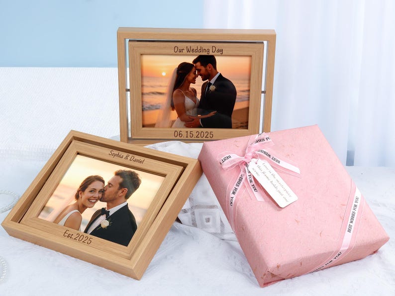 First Date Photo Frame Double-sided Rotating Wooden Photo Frame With Name Engraving,includes ...