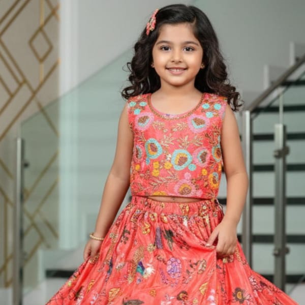 Girls Hot Pink Kids Lehenga, Readymade Ethnic Wear Kids Lehenga, Festive Wear, Girls Lehenga Choli 2PC Lehengas, Ethnic festive wear girl