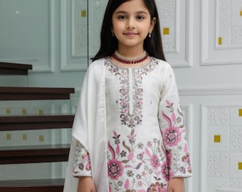 Girls Indian wear traditional sharara, Girls Sharara set Ethnic Party Wear, Indian Ethnic Kids Girl Silk kurti sharara and dupatta set