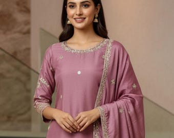 Pakistani Pink Kurta Sharara Suit Silk Stitched Sharara Indian Ethnic Wear, Sharara With Dupatta Sharara Party Wear 3Pc Suit Salwar Kameez