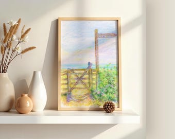 Boceto de letrero de sendero costero - Arte costero británico - Obra de arte para senderos