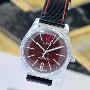 Vintage Oris Mechanical Manual-Winding Analog  Red Dial 17Jewels ST- 96 Swiss made Wrist Watch For Men&#39;s